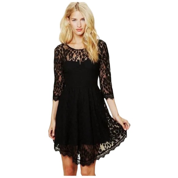 Free People Floral Embroidered Mesh Lace Mini Dress Black S - Picture 13 of 14
